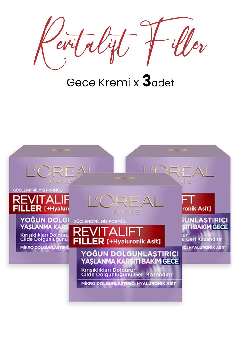 Loreal Paris Revitalift Filler Yaşlanma Karşıtı Krem Gece 50 ml x 3 Adet