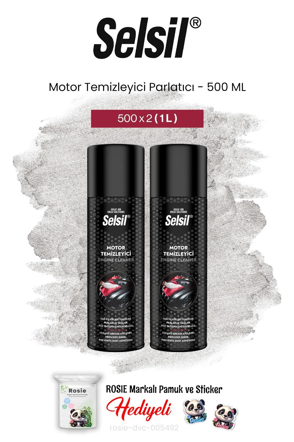 Selsil Motor Temizleyici Parlatıcı, 500 ml 2 adet ve rosie pamuk