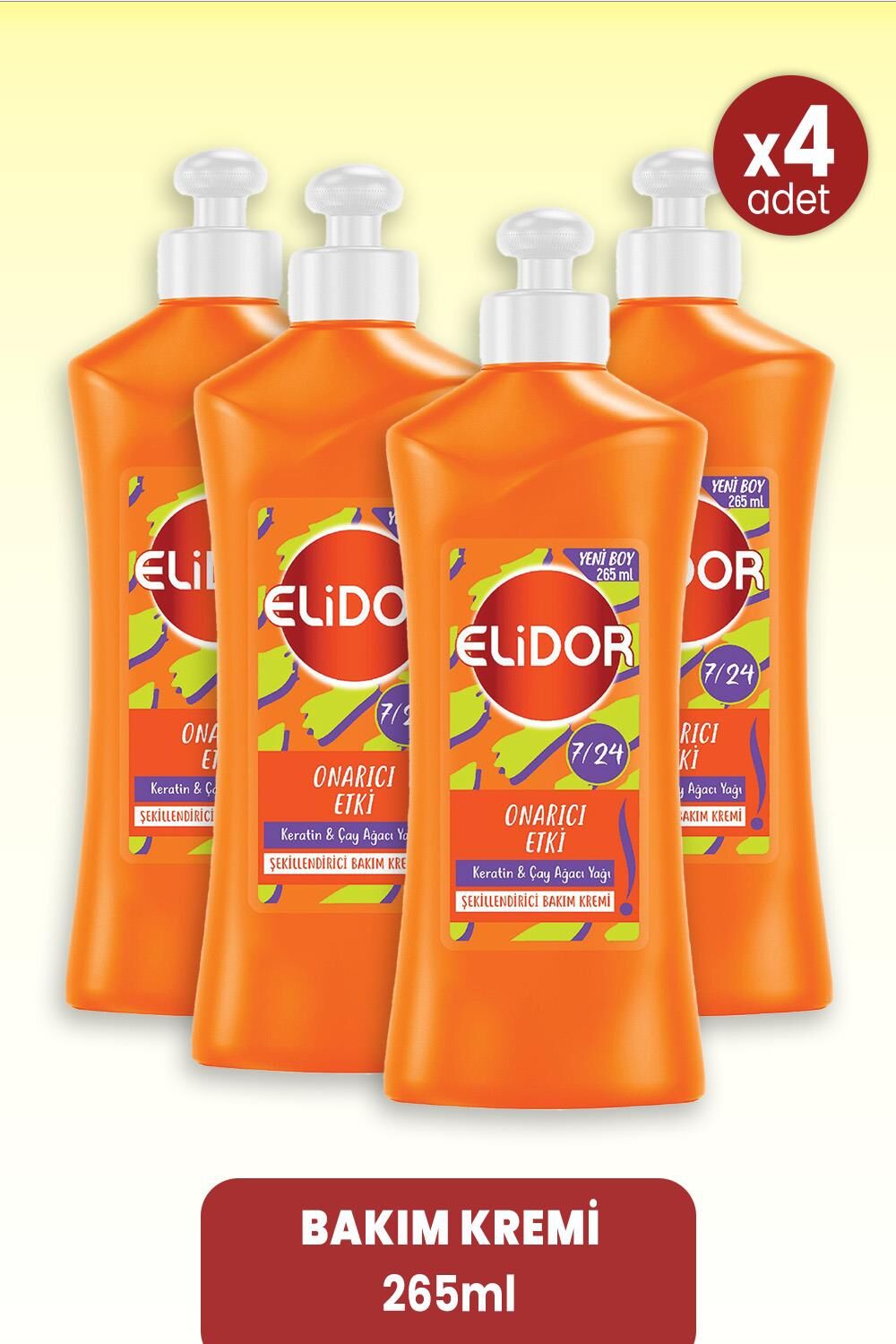Elidor Bakım Kremi Onarıcı Etki Keratin & Çay Ağacı Yağı 265 ml x 4 Adet