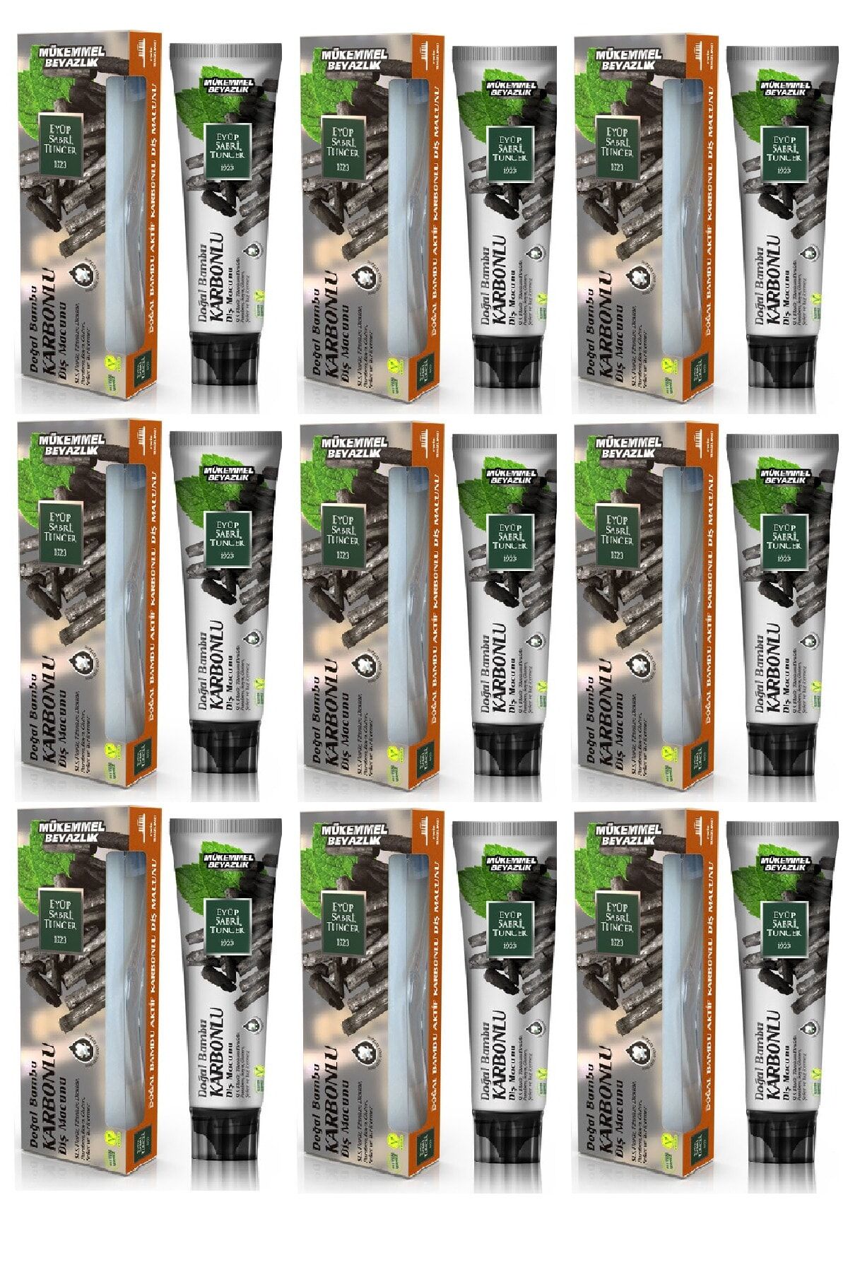 Eyüp Sabri Tuncer Doğal Aktif Bambu Karbonlu Diş Macunu 75 ml + Diş Fırçası Hediyeli x 9 Adet