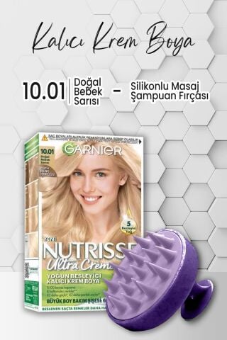 Garnier Nutrisse Yoğun Besleyici Krem Saç Boyası 10.01 Doğal Bebek Sarısı ve Şampuan Fırçası Mor