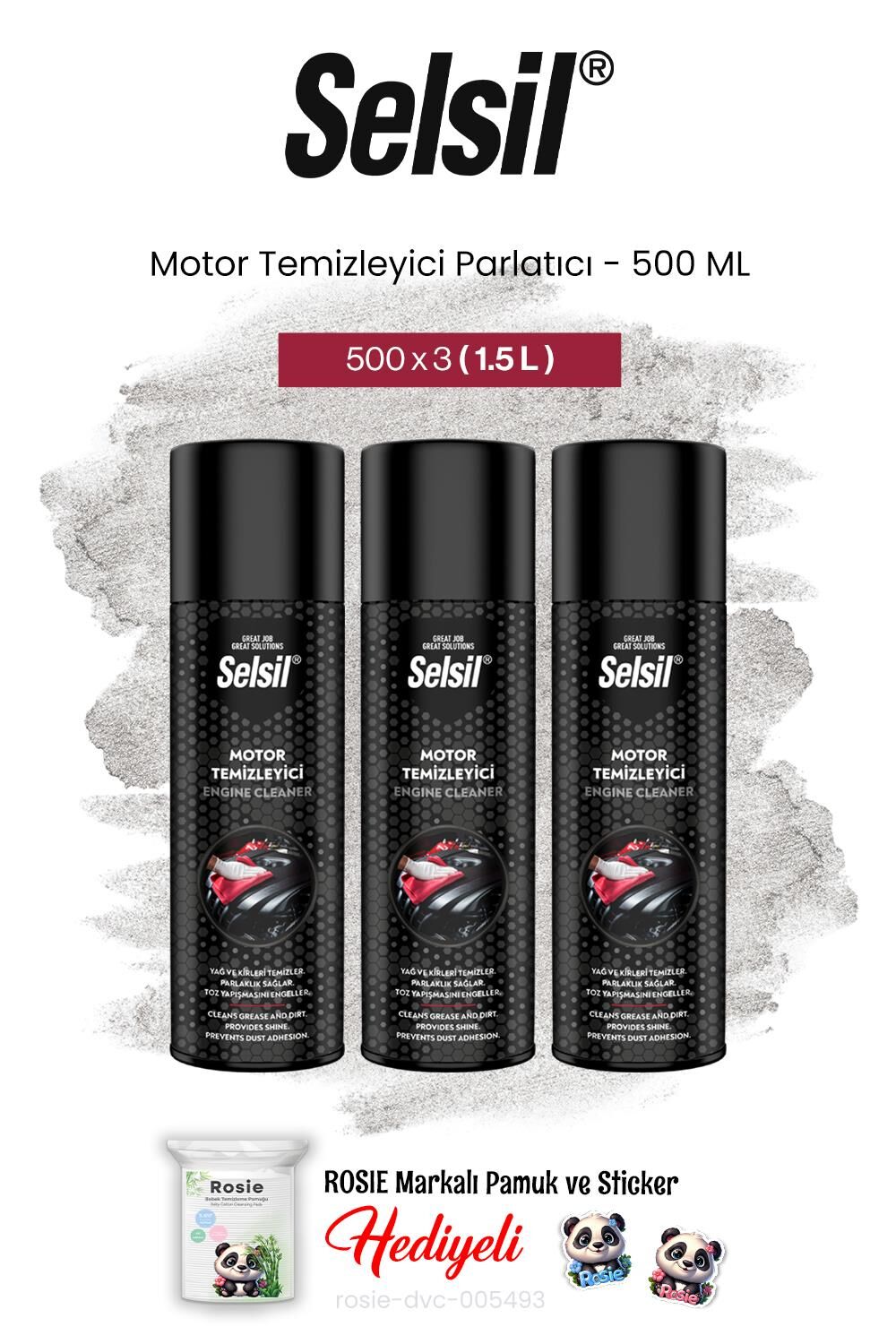 Selsil 3'lü Motor Temizleyici Parlatıcı, 500 ml ve rosie pamuk