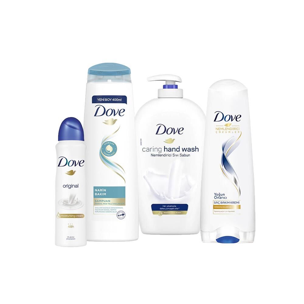 Dove Nemlendirici Sıvı Sabun, Narin Bakım Şampuan, Yoğun Onarıcı Saç Kremi ve Original Sprey Deodorant