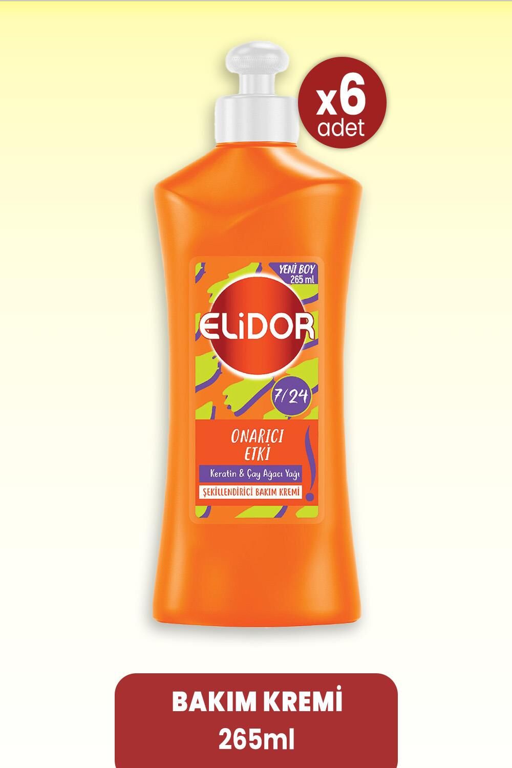 Elidor Bakım Kremi Onarıcı Etki Keratin & Çay Ağacı Yağı 265 ml x 6 Adet