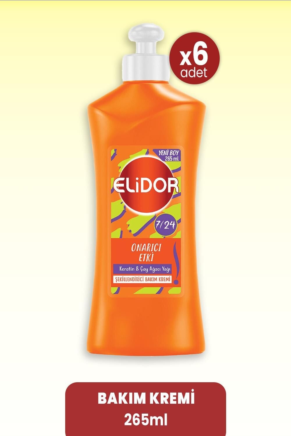 Elidor Bakım Kremi Onarıcı Etki Keratin & Çay Ağacı Yağı 265 ml x 6 Adet