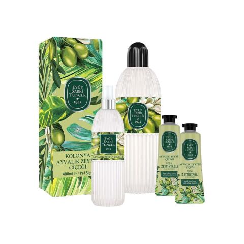 Eyüp Sabri Tuncer Ayvalık Zeytin Çiçeği Kolonyası 400 ML, 150 ml ve 2 Adet El ve Vücut Kremi 50 ml