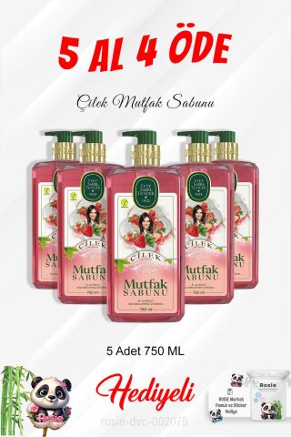 Çilek Mutfak Sabunu 750 ML 5 Al 4 Öde ve Rosie Pamuk