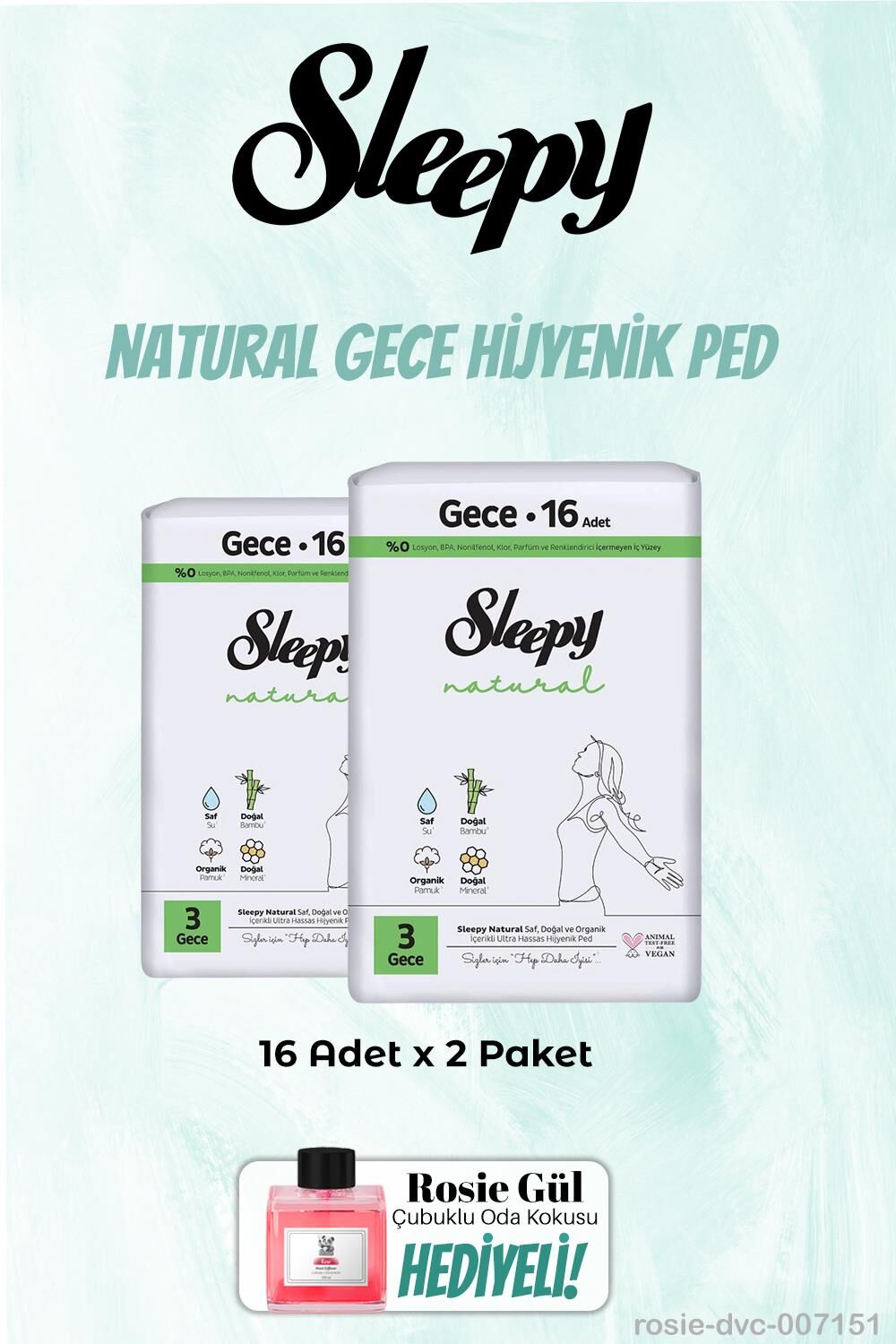 Sleepy 2'li Natural Gece 16'lı Hijyenik Ped ve Rosie Oda kokusu