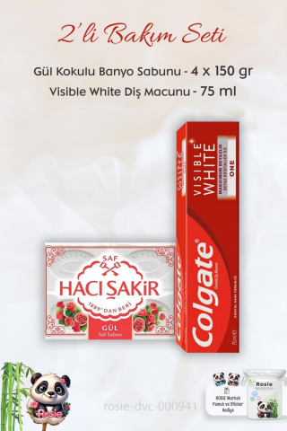 Colgate Visible White Diş Macunu 75 ml, H. Şakir Gül Kokulu Banyo Sabunu 4 x 150 gr ve ROSIE