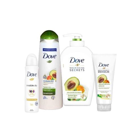 Dove Avokado Yağlı Sıvı Sabun, Şampuan, Saç Kremi ve Invisible Dry Sprey Deodorant