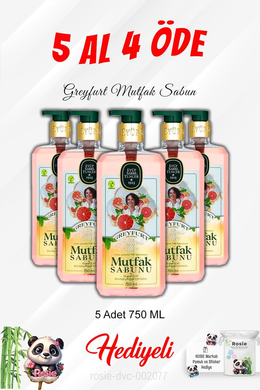 Greyfurt Mutfak Sabunu 750 ML 5 Al 4 Öde ve Rosie Pamuk