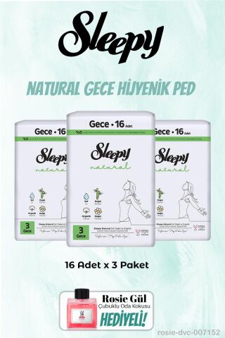 Sleepy 3'lü Gece Natural 16'lı Hijyenik Ped ve Rosie Oda kokusu