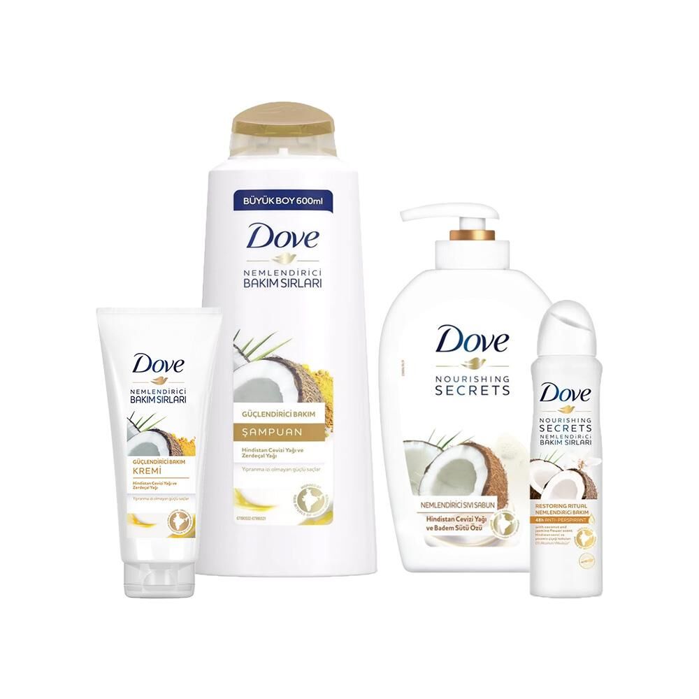 Dove Hindistan Cevizli Sıvı Sabun, Saç Kremi, Şampuan ve Sprey Deodorant