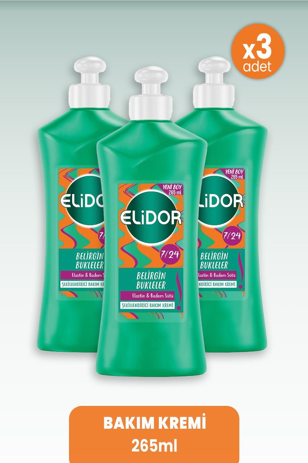 Elidor Bakım Kremi Belirgin Bukleler Elastin & Badem Sütü 265 ml x 3 Adet