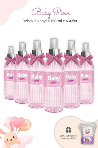 Eyüp Sabri Tuncer Baby Pınk Bebek Kolonyası 150 ml x 6 Adet ve Kare Bebek Pamuğu