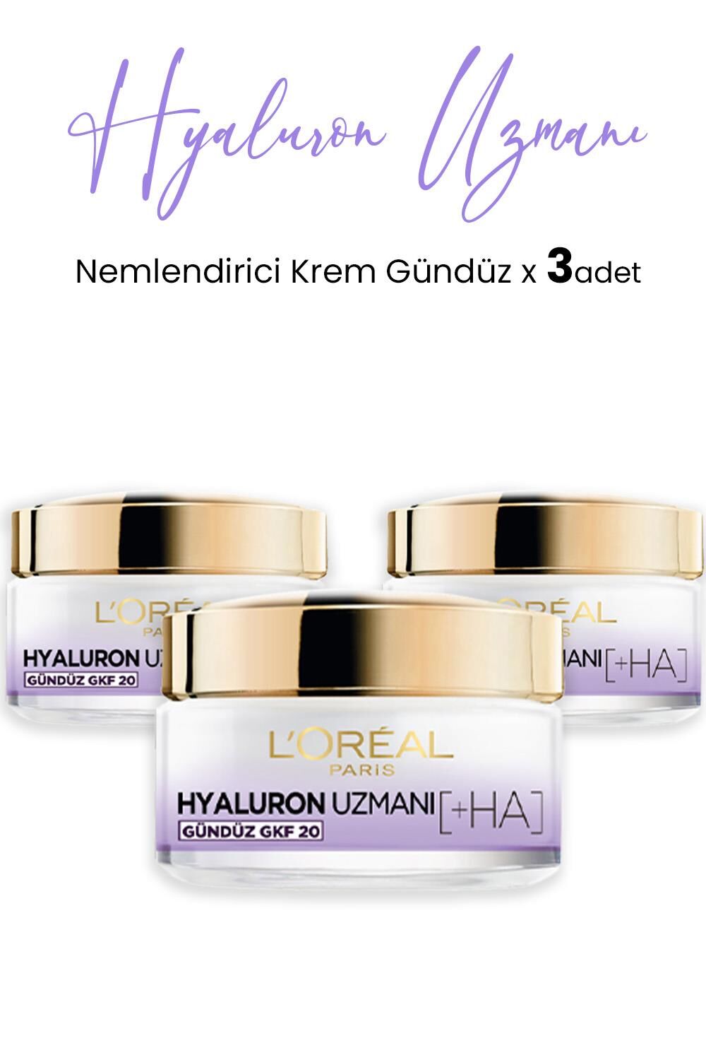 Loreal Paris Hyaluron Uzmanı Nemlendirici Krem Gündüz GKF20 50 ml x 3 Adet