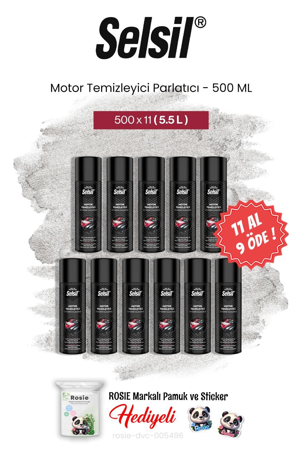 Selsil Motor Temizleyici Parlatıcı, 11 AL 9 ÖDE 500 ml ve rosie pamuk