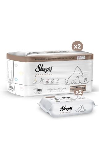Sleepy 30'lu Pet Bakım Örtüsü x 2, 60'lı Evcil Hayvan Islak Havlusu x 2 Adet