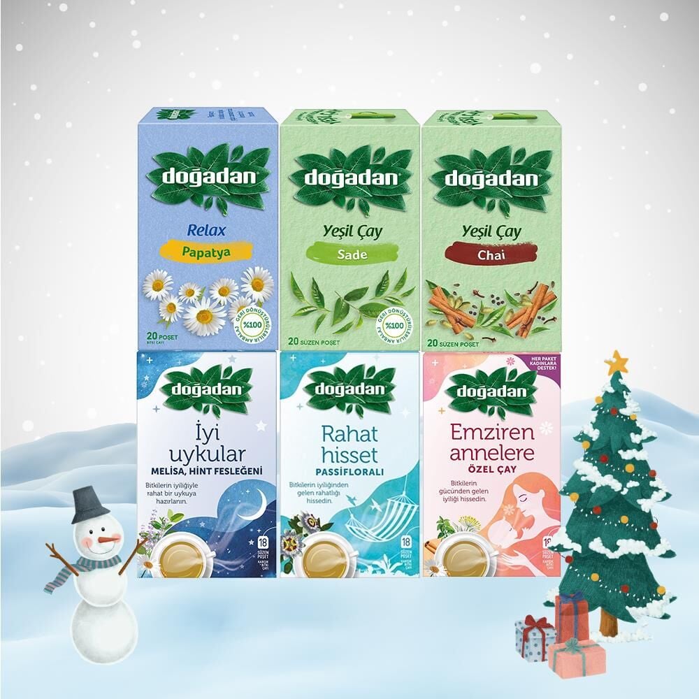 Doğadan Yılbaşı Paketi İyi Uykular Çayı, Rahat Hisset, Emziren Anneler, Papatya, Yeşil Çay Sade ve Chai