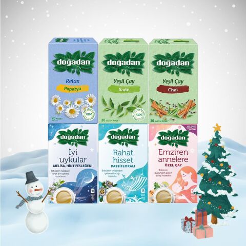Doğadan Yılbaşı Paketi İyi Uykular Çayı, Rahat Hisset, Emziren Anneler, Papatya, Yeşil Çay Sade ve Chai