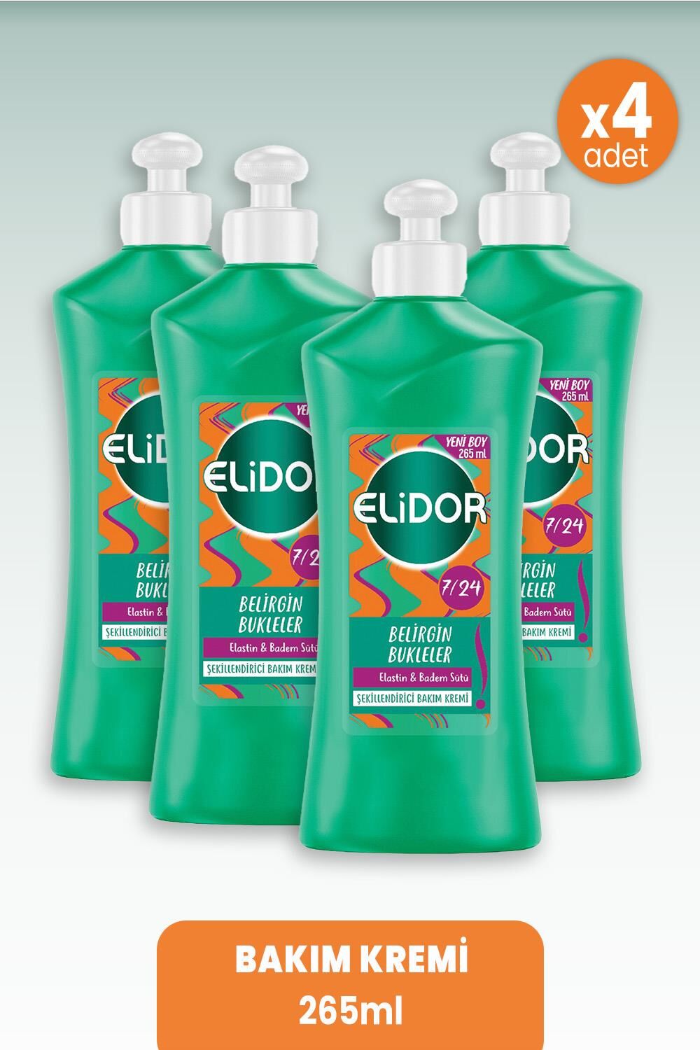 Elidor Bakım Kremi Belirgin Bukleler Elastin & Badem Sütü 265 ml x 4 Adet