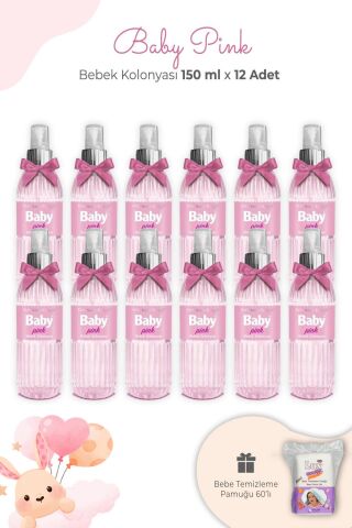 Eyüp Sabri Tuncer Baby Pınk Bebek Kolonyası 150 ml x 12 Adet ve Kare Bebek Pamuğu