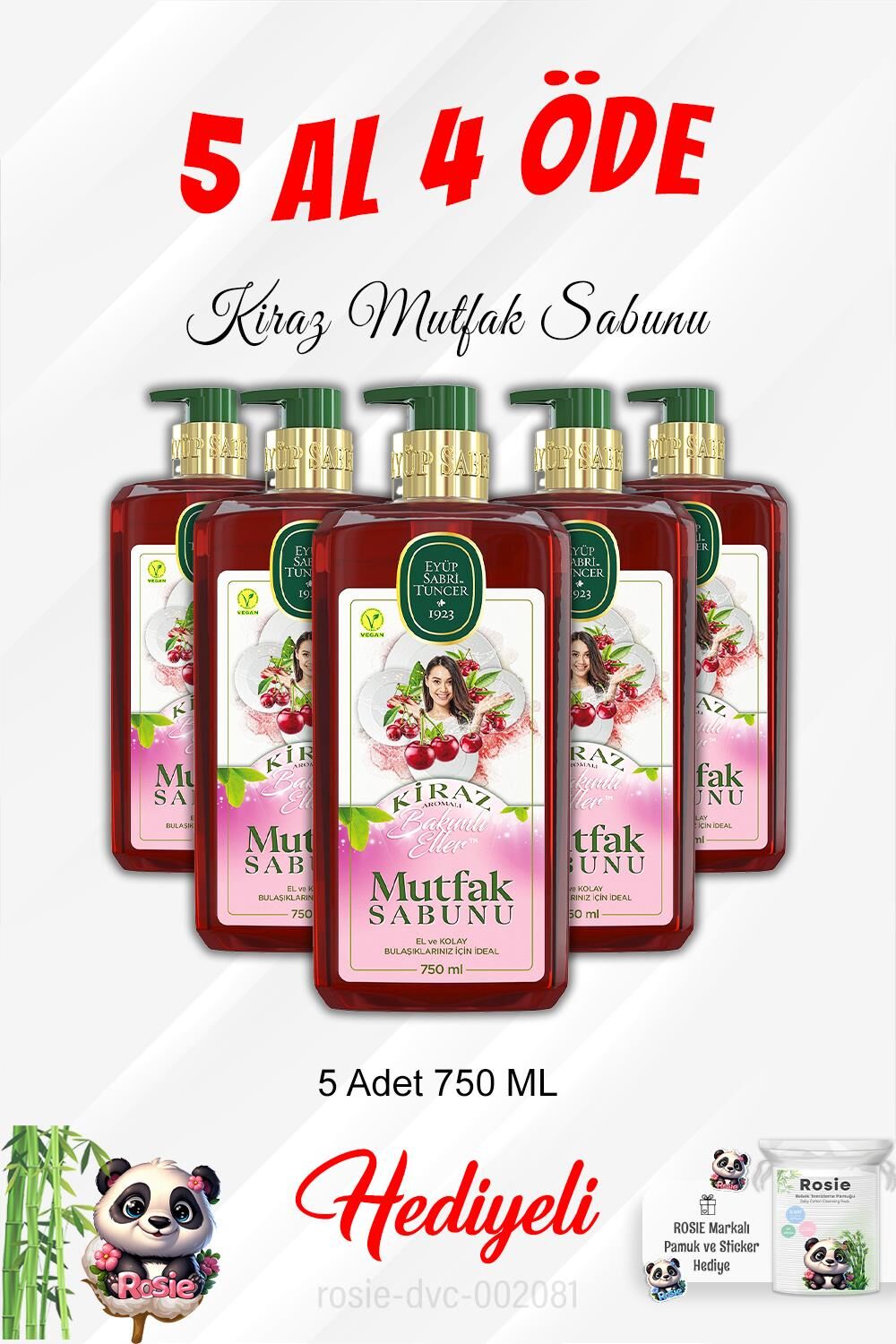 Mutfak Sabunu Kiraz 750 ML 5 Al 4 Öde ve Rosie Pamuk