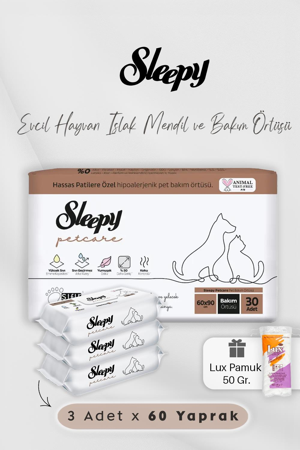Evcil Hayvan Mendili 180 Adet ve 30'lu Bakım Örtüsü