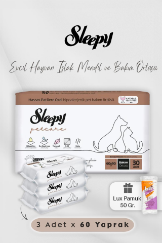 Evcil Hayvan Mendili 180 Adet ve 30'lu Bakım Örtüsü