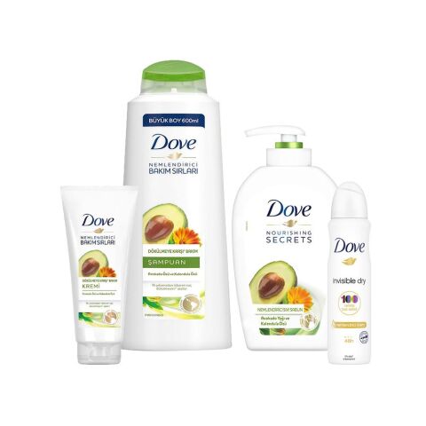 Dove Avokado Yağlı Sıvı Sabun, Saç Kremi, Şampuan ve Invisible Dry Sprey Deodorant