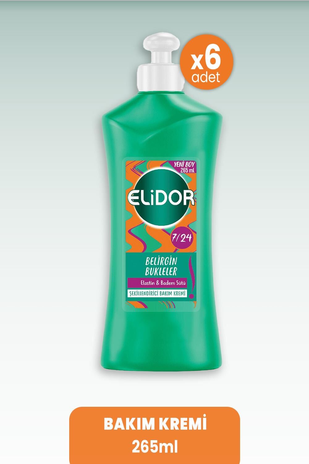 Elidor Bakım Kremi Belirgin Bukleler Elastin & Badem Sütü 265 ml x 6 Adet