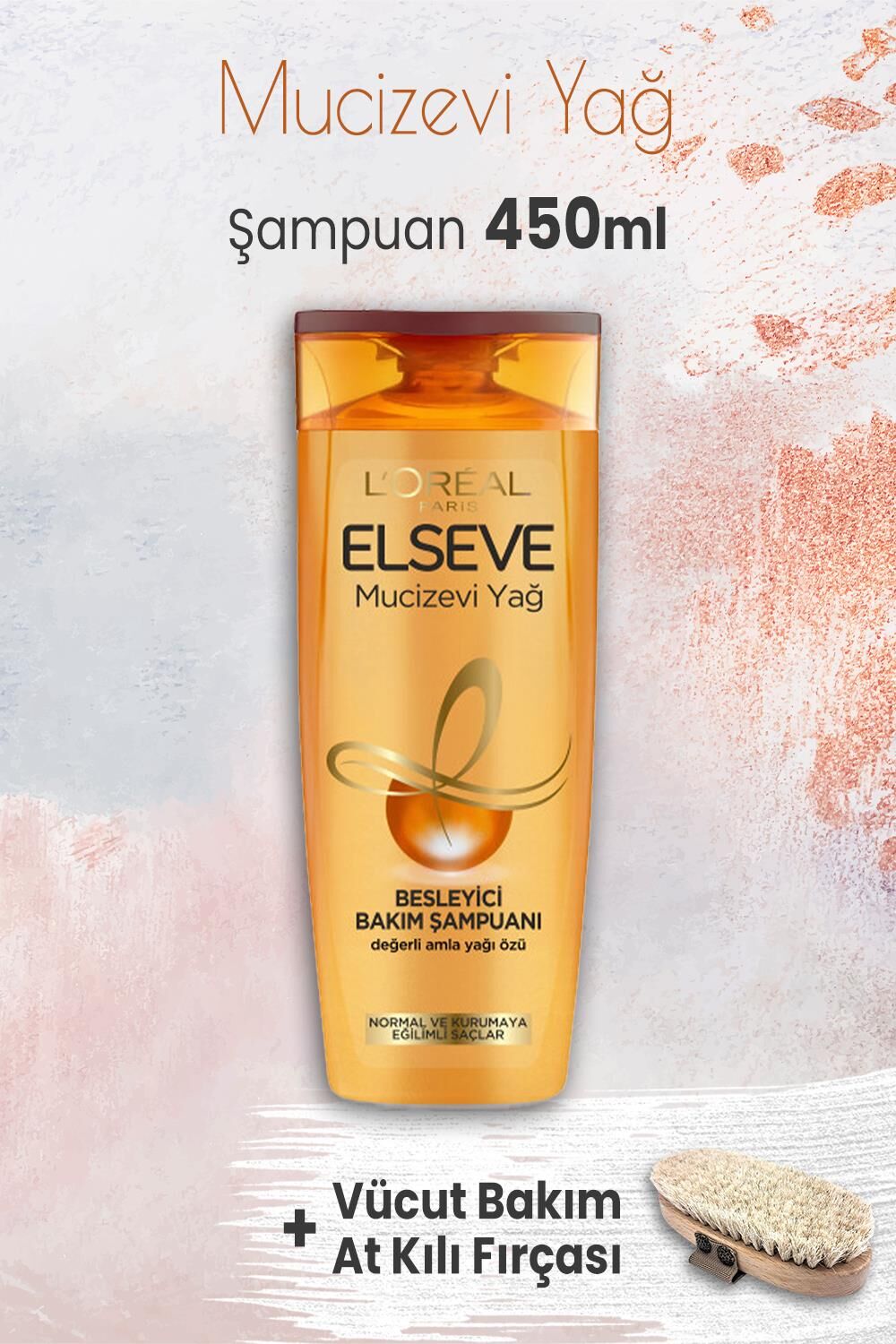 Elseve Mucizevi Yağ Besleyici Şampuan Amla Yağı 450 ml ve Vücut Bakım At Kılı Fırçası