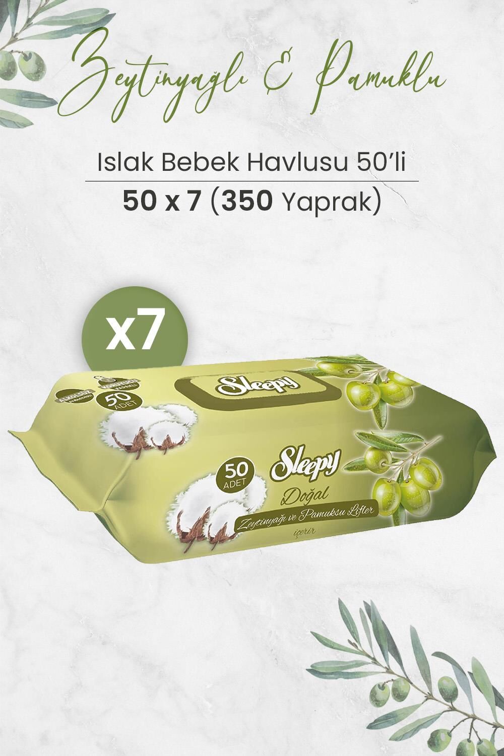 Sleepy Doğal Zeytinyağlı Ve Pamuklu Islak Bebek Havlusu 50 x 7 Adet (350 Yaprak)