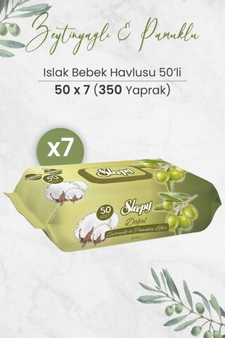 Sleepy Doğal Zeytinyağlı Ve Pamuklu Islak Bebek Havlusu 50 x 7 Adet (350 Yaprak)