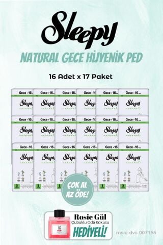 17'li Sleepy Gece Natural 16'lı Hijyenik Ped ve Rosie Oda kokusu
