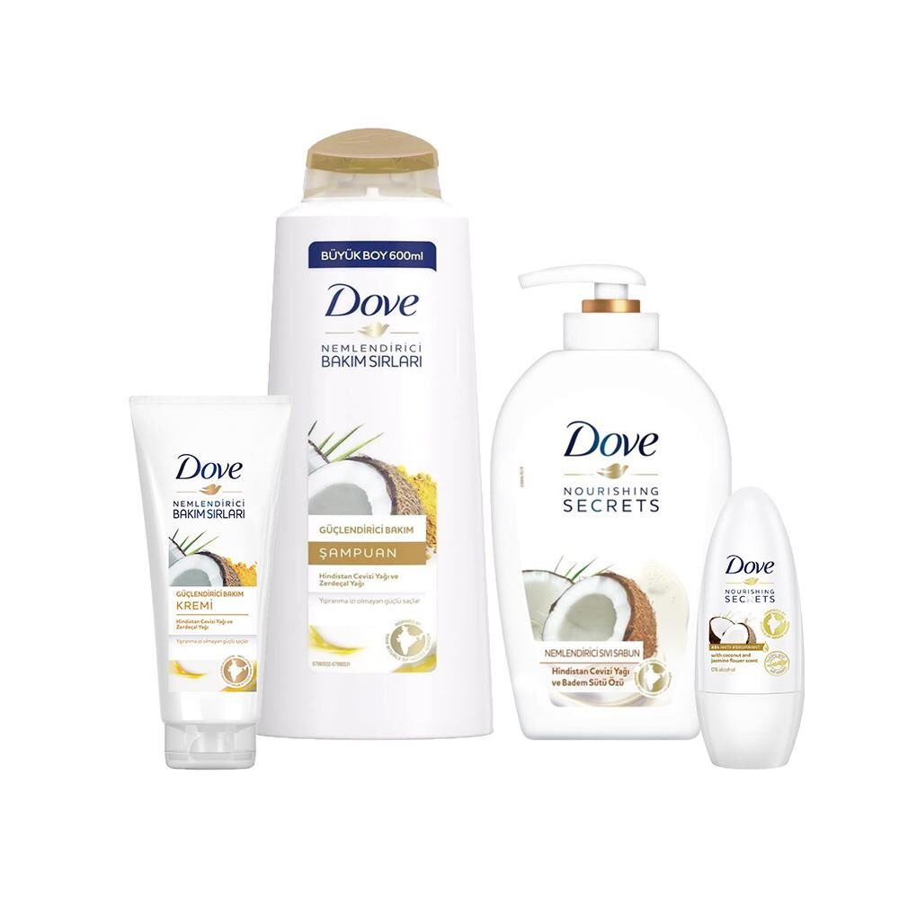 Dove Hindistan Cevizli Sıvı Sabun, Saç Kremi, Şampuan ve Roll-On