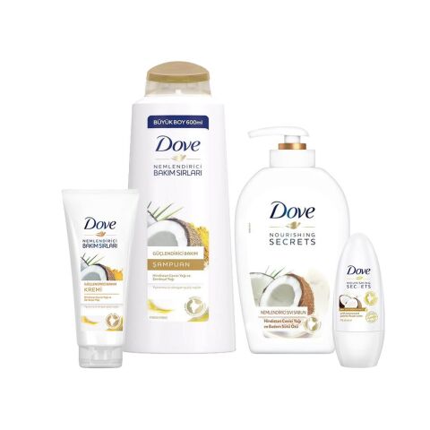Dove Hindistan Cevizli Sıvı Sabun, Saç Kremi, Şampuan ve Roll-On