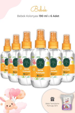 Eyüp Sabri Tuncer Bebek Kolonyası 190 ml x 6 Adet ve Kare Bebek Pamuğu