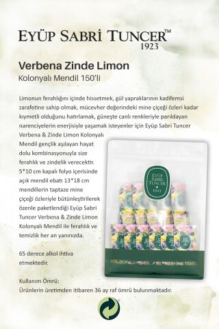 150'li Eyüp Sabri Tuncer Verbena & Zinde Limon 5 paket Koloyalı Mendil ve Rosie Koku