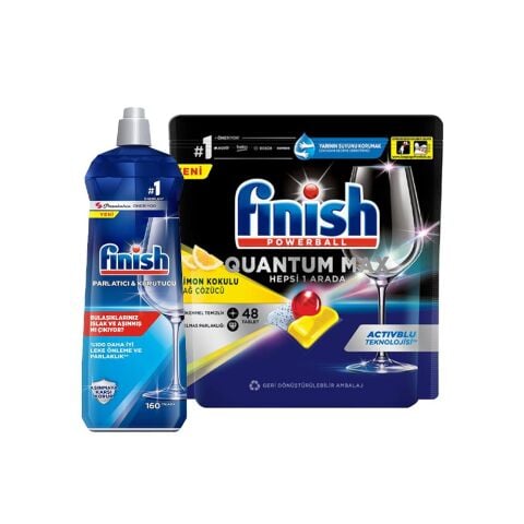 Finish Quantum Max Bulaşık Makinası Deterjanı Tableti Limonlu 48' li ve Parlatıcı 800 ml