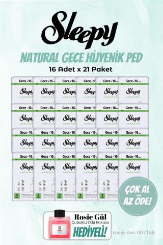 21 Paket Sleepy Gece Natural 16'lı Hijyenik Ped ve Rosie Oda kokusu
