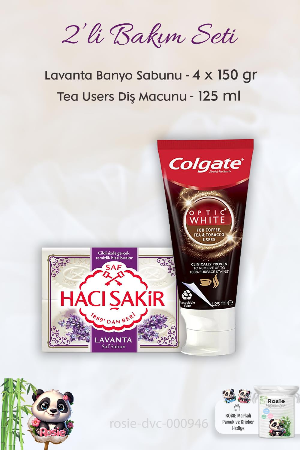 Colgate Hassasiyete Çözüm Diş Macunu 75 ml, H. Şakir Lavanta Kokulu Banyo Sabunu 4 x 150 gr ve ROSIE