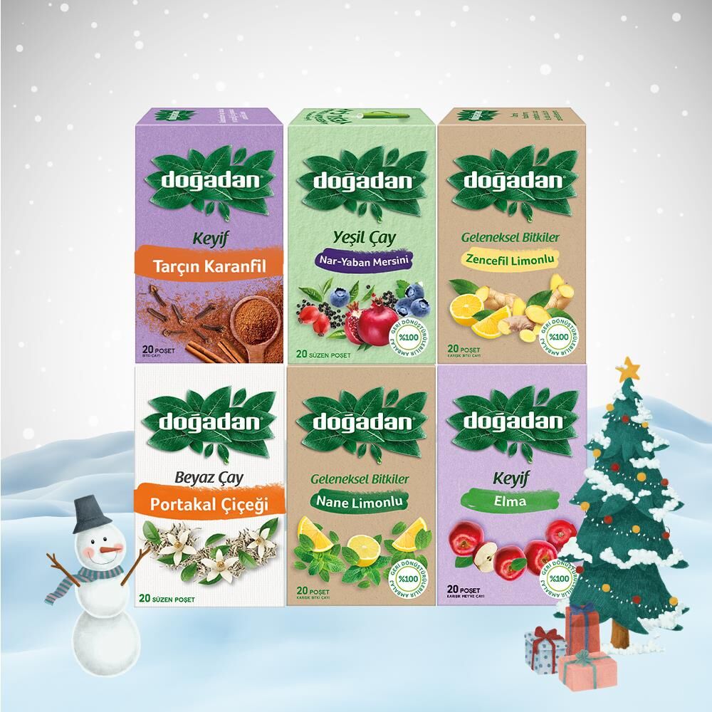 Doğadan Yılbaşı Paketi Beyaz Çay Portakal, Nane Limon, Elma, Tarçın Karanfil, Yeşil Çay Nar Yaban Mersini ve Zencefil Limon