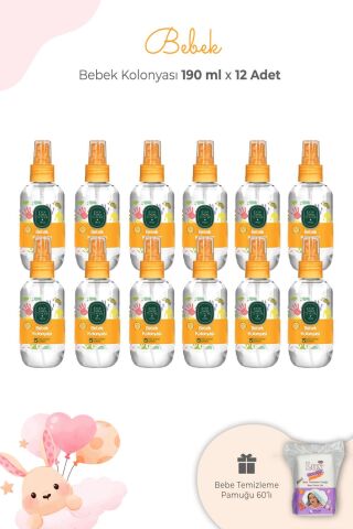 Eyüp Sabri Tuncer Bebek Kolonyası 190 ml x 12 Adet ve Kare Bebek Pamuğu
