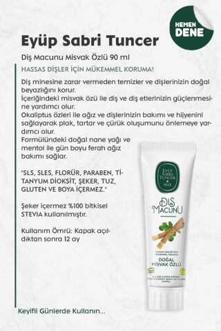 Eyüp Sabri Tuncer Diş Macunu Misvak Özlü 90 ml
