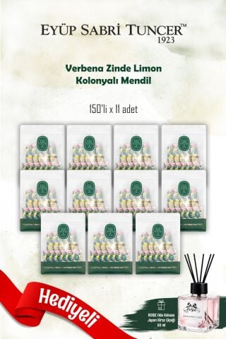 150'li Eyüp Sabri Tuncer Verbena & Zinde Limon Koloyalı Mendil 11 paket ve Rosie Koku