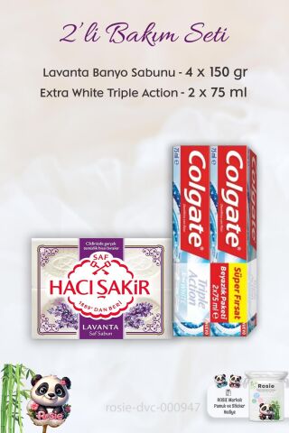 Colgate Extra White Diş Macunu 2 x 75 ml, H. Şakir Lavanta Kokulu Banyo Sabunu 4 x 150 gr ve ROSIE