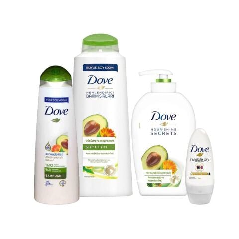 Dove Avokado Yağlı Sıvı Sabun, Saç Kremi, Şampuan ve Invisible Dry Roll-On