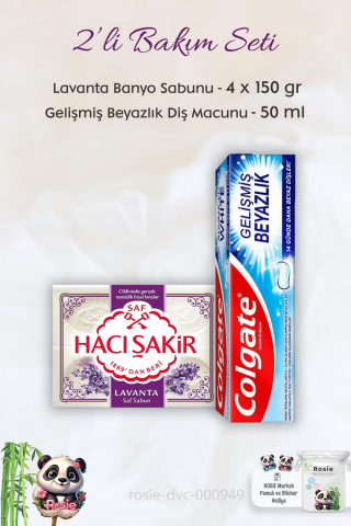 Colgate Diş Macunu Gelişmiş Beyazlık 50 ml,  H. Şakir Lavanta Kokulu Banyo Sabunu 4 x 150 gr ve ROSIE