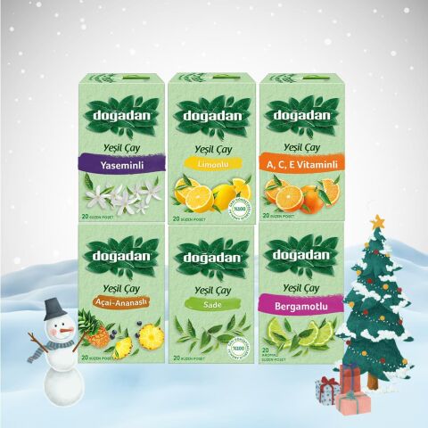 Doğadan Yılbaşı Paketi Yeşil Çay Bardak Poşet Çay Seti 6' lı